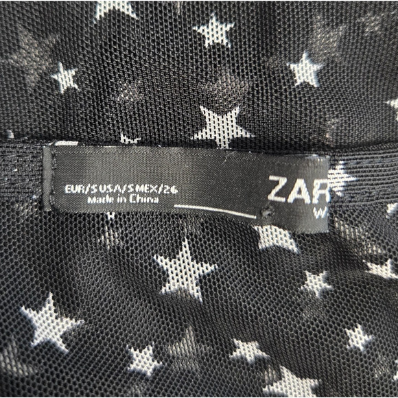 ZARA Womens Star Print Sheer Mesh Top Small Black White Long Sleeve Lightweight - Picture 5 of 8